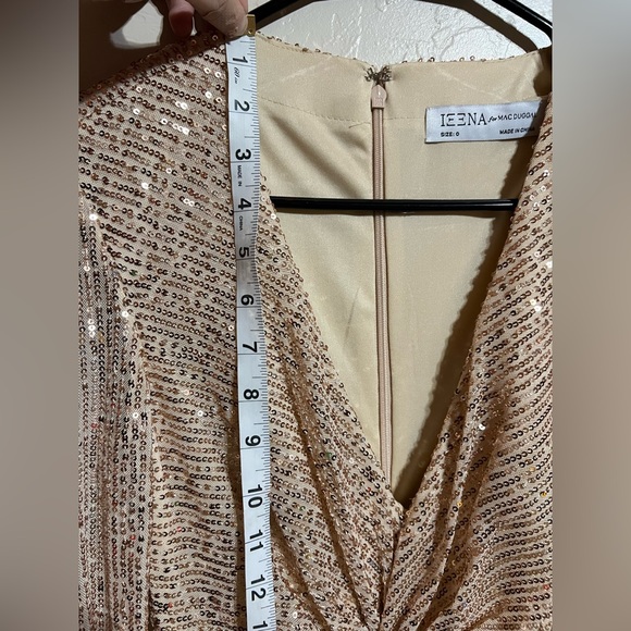 IEENA For Mac Duggal Rose Gold Sequin Knotted Long Sleeve Midi High Low Dress 0 - Picture 10 of 15